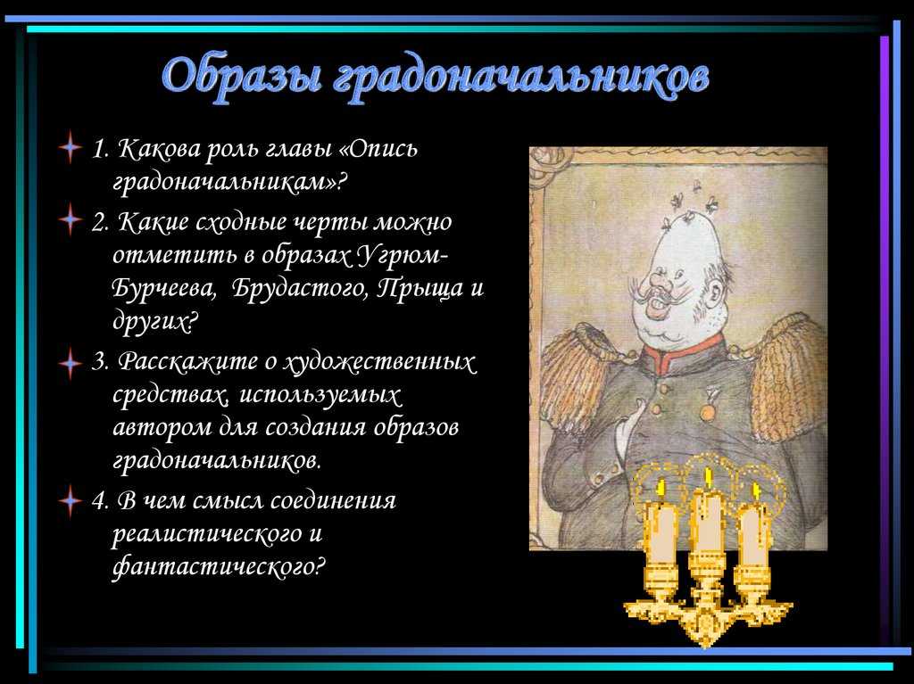 Характеристика градоначальников из «истории одного города»: описание деятельности правителей глупова
