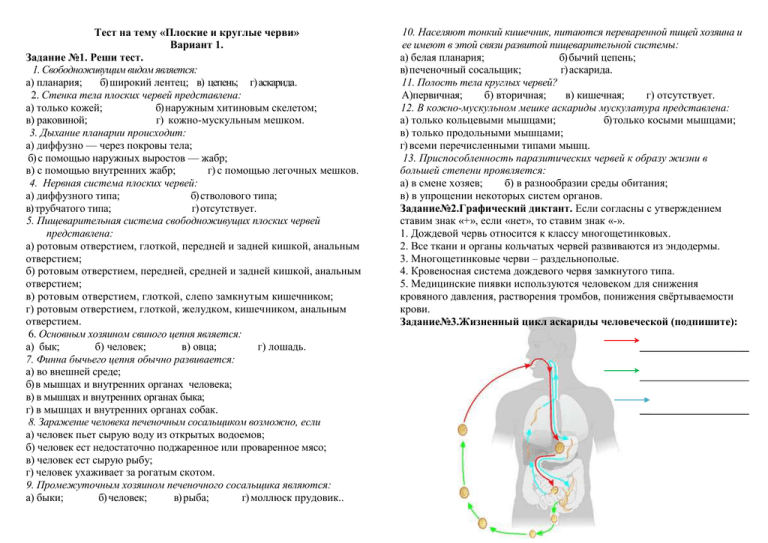 тест по биологии 7 класс кольчатые черви ответы