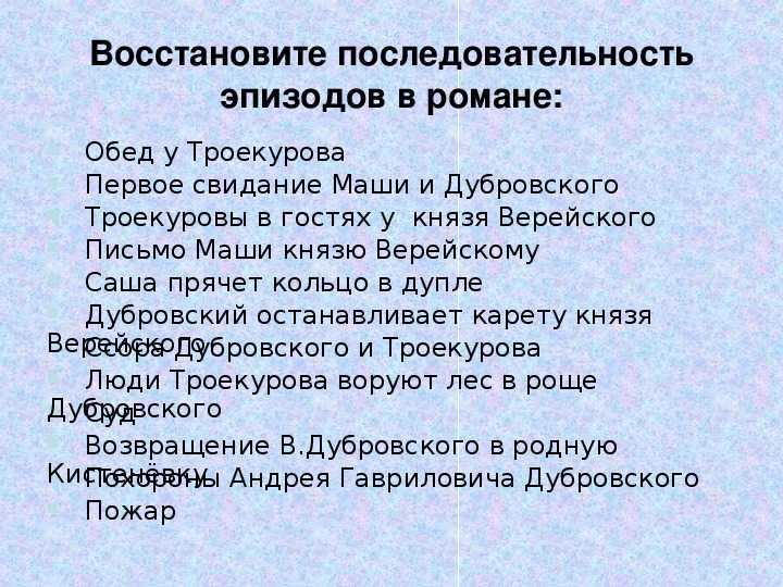 Портрет владимира дубровского и маши троекуровой таблица