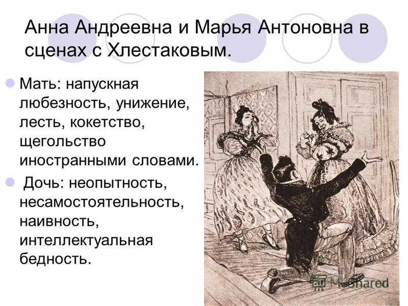 Характеристика марьи антоновны из ревизора с цитатами. описание образов анны андреевны марьи антоновны в комедии “ревизор”. аммос федорович ляпкин