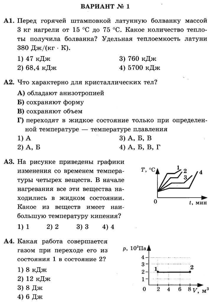 Контрольная работа по физике основы термодинамики 10 класс