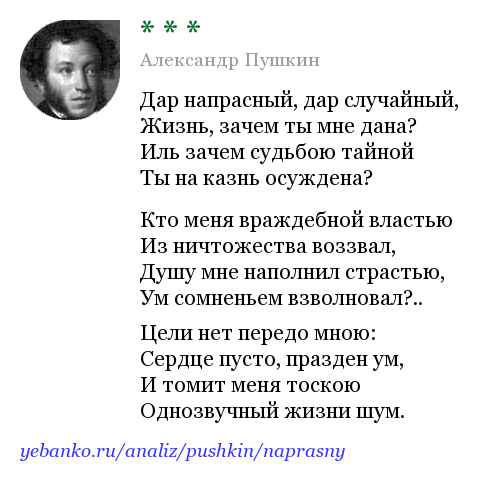 «дар напрасный, дар случайный...», анализ стихотворения пушкина