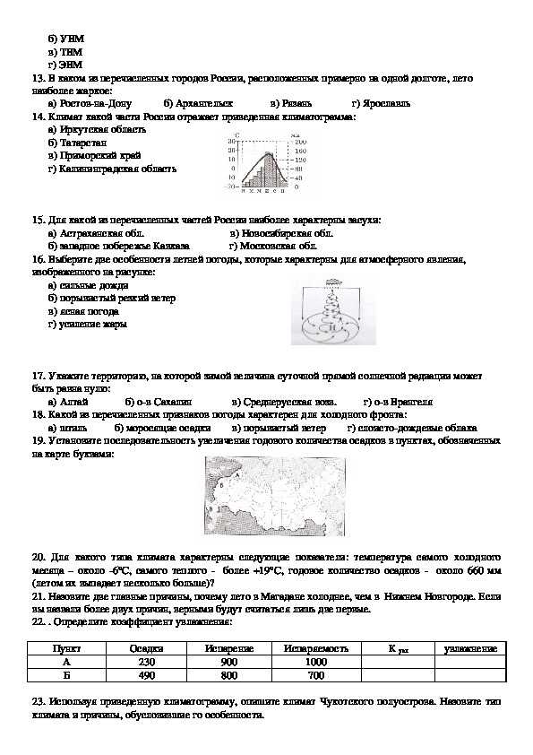 Тест по географии типы климатов россии 8 класс
