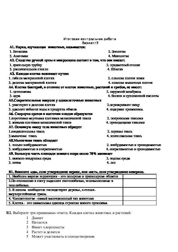 Тест по биологии царство растения. отдел водоросли для 5 класса