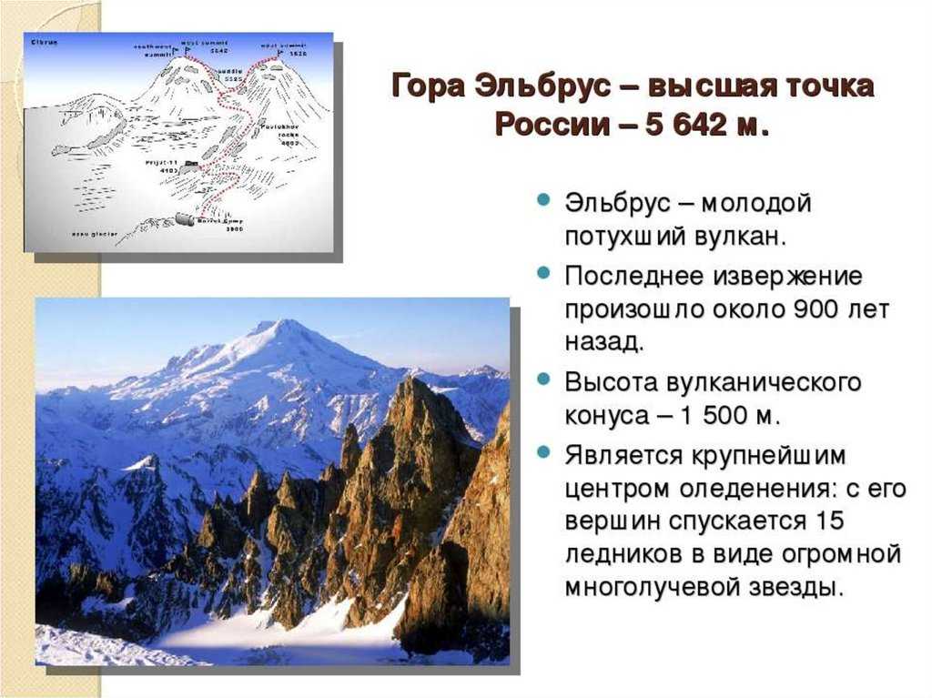 Какова высота кавказских гор. Рассказ про вулкан Эльбрус. Эльбрус доклад. Эльбрус - высочайшая вершина России. Описание горы Эльбрус.