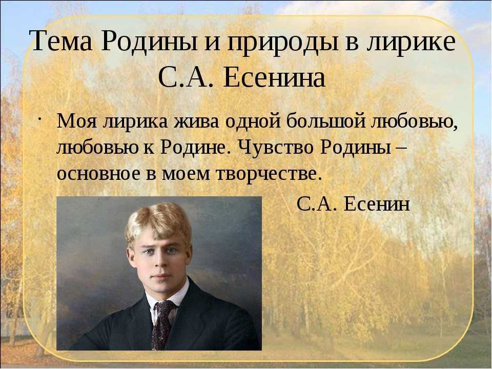 Сочинение по творчеству блока и есенина. Тема Родины и природы в лирике Есенина. Тема Родины у Есенина. Темы творчества Есенина. Родина в творчестве Есенина.