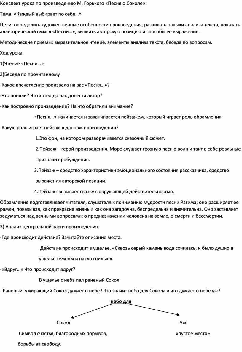 Краткий анализ «песня о соколе» горький