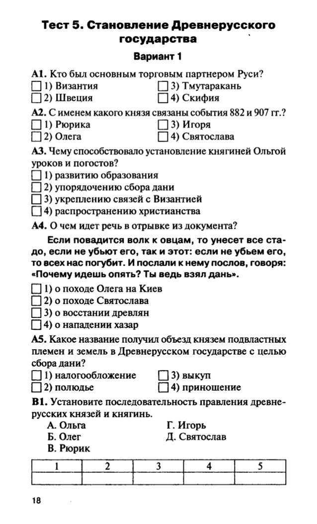 Тест по истории русь при наследниках ярослава мудрого 6 класс