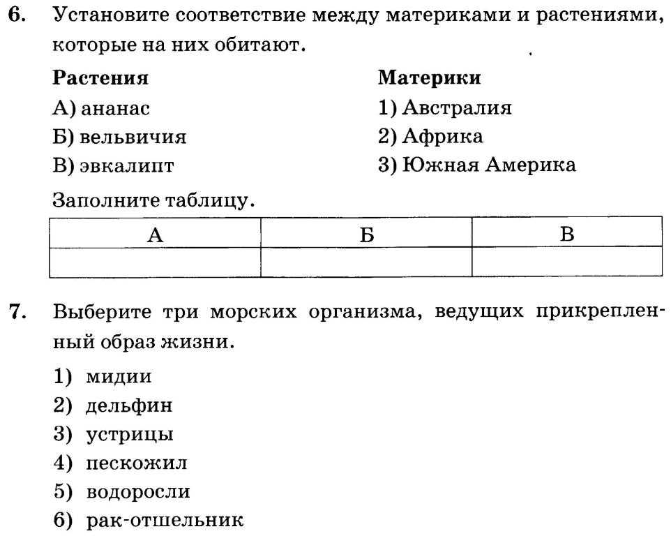 Тесты по биологии 7 класс