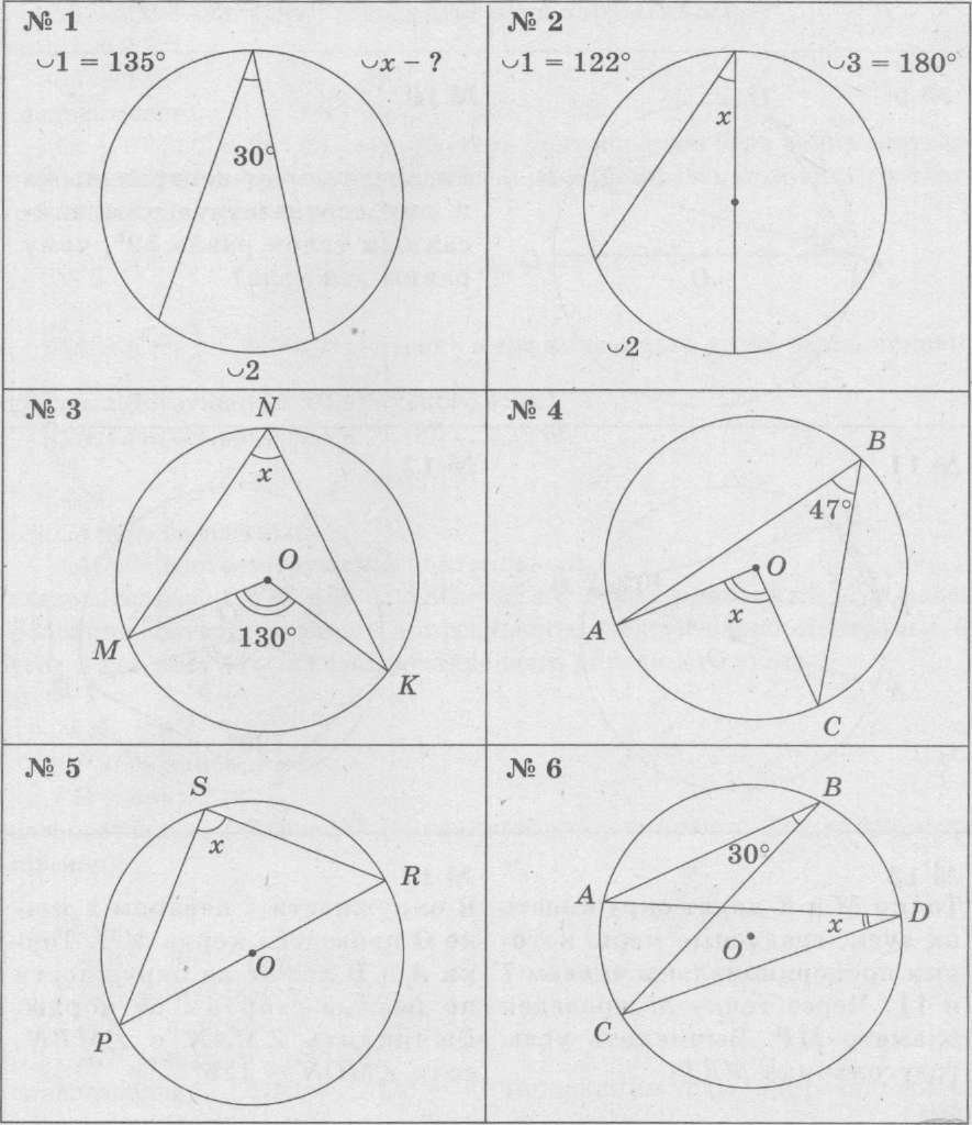 Задачи по готовым чертежам геометрия 8 класс вписанные и центральные углы