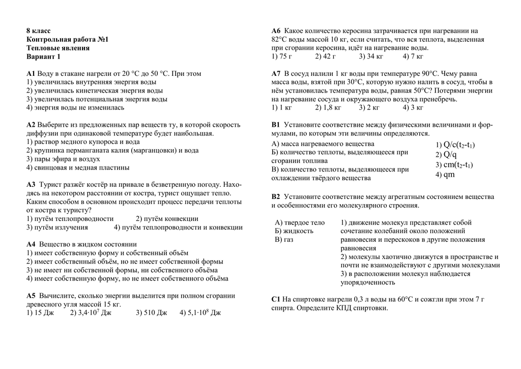 Итоговый годовой тест по физике 8 класс