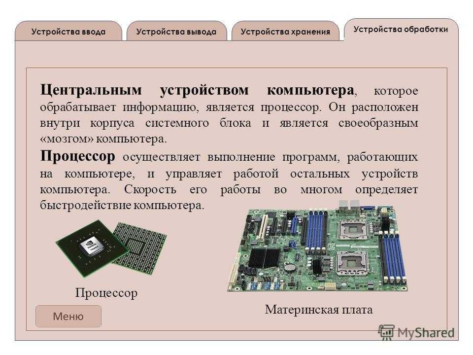 Устройство персонального компьютера процессор